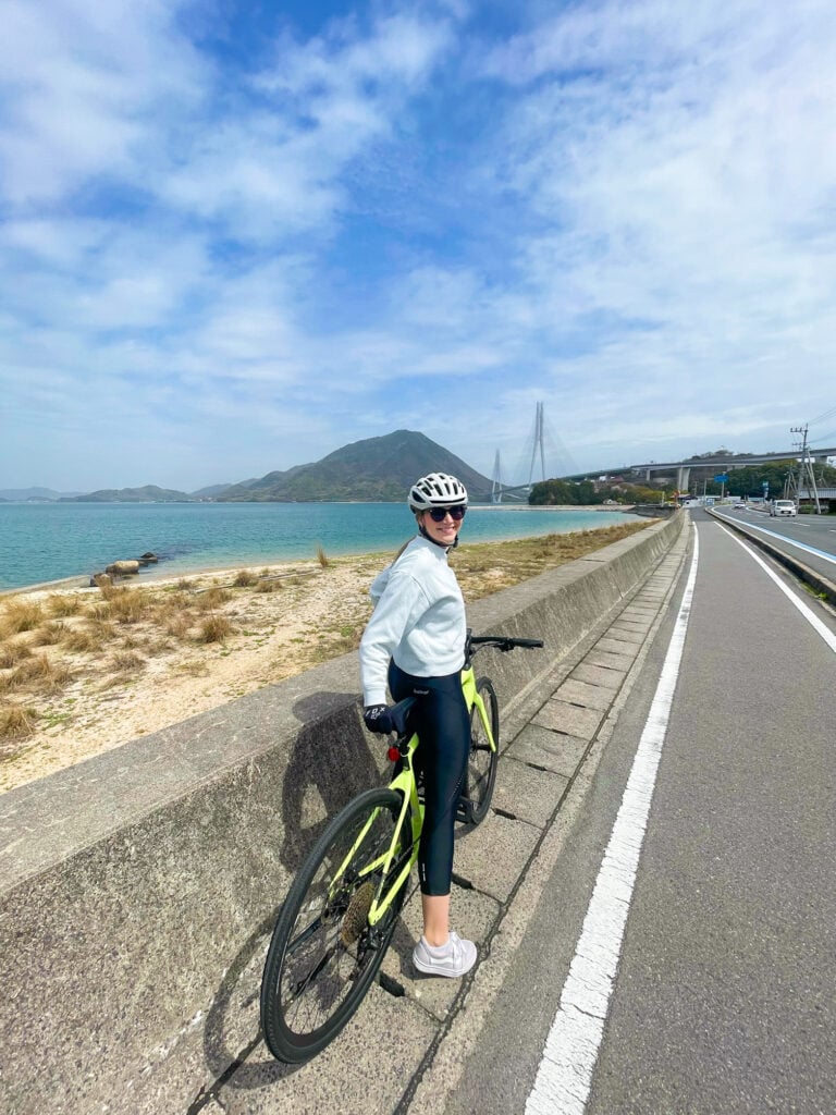 View of the islands and bridges on Shimanami Kaido cycling trails.