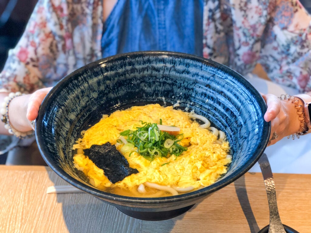 Bowl of udon with egg from Tsurutontan in Tokyo, Japan