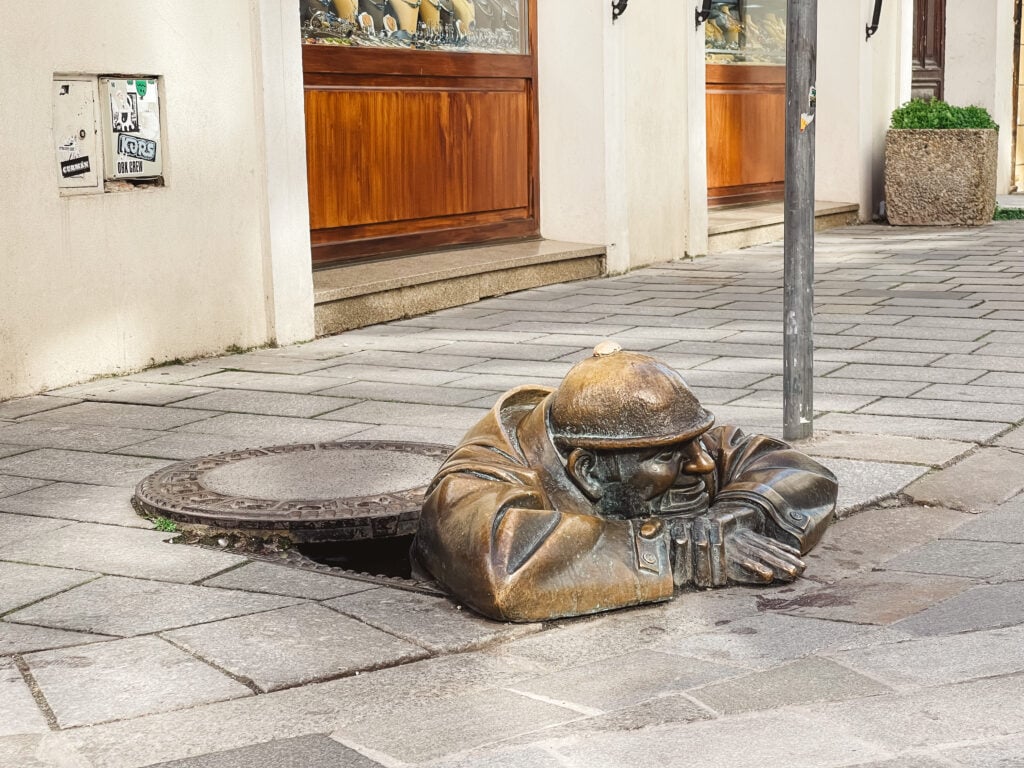 Čumil statue of a sewer worker in Bratislava, Slovakia.