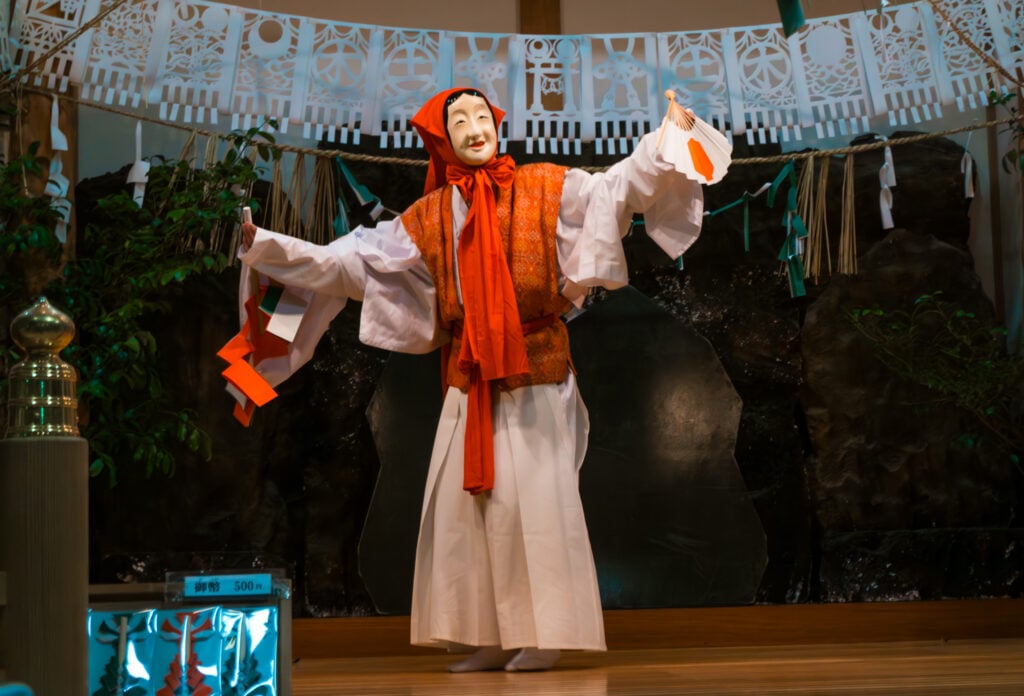 Yokagura dancing at Takachiho Shrine