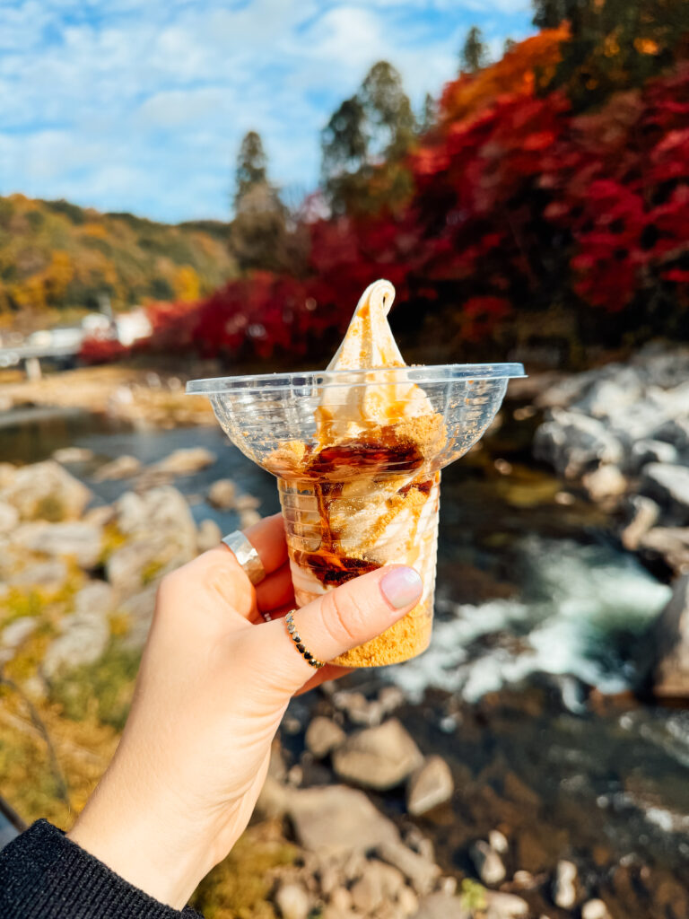 Warabi mochi sundae with kinako (toasted soybean powder)