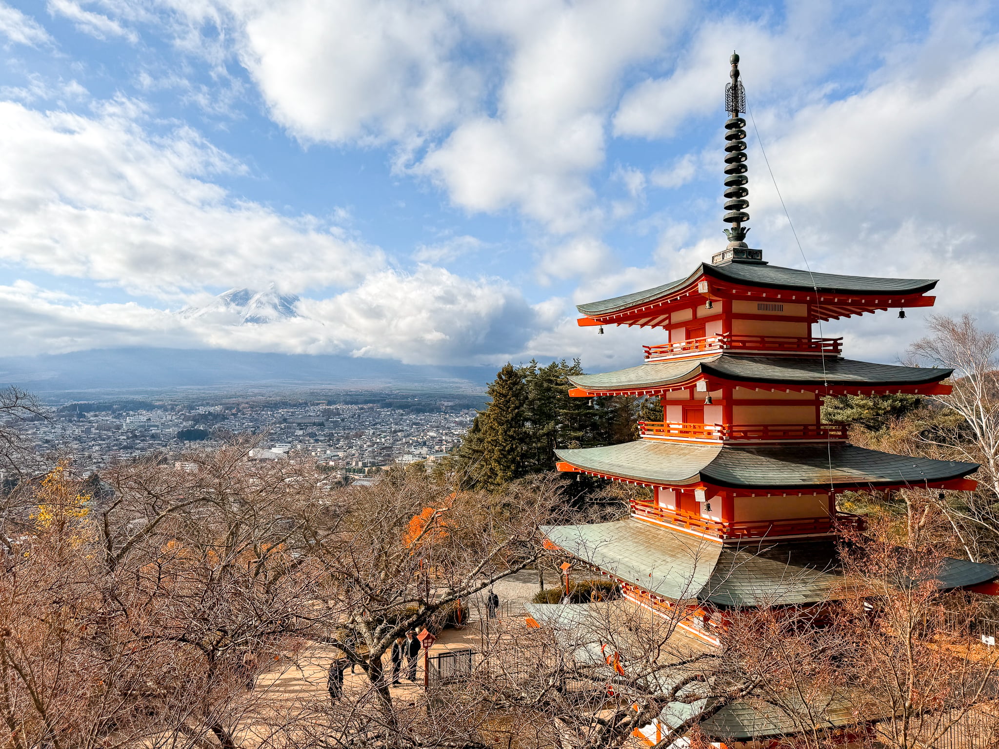 View of Mt. Fuji from the Chureito Pagoda in Fuji, Japan.