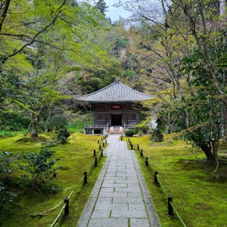 View of the moss garden and temple at Entsuin Temple in Matsushima, Japan.