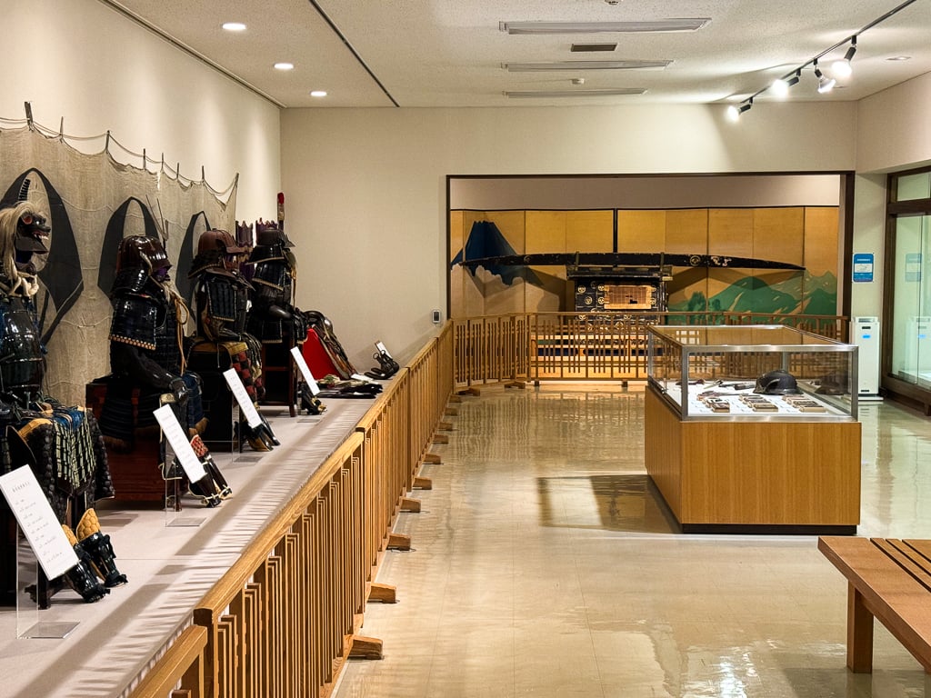 A row of samurai outfits at Tatetsuya Tomachi Historical Museum in Kakunodate, Japan